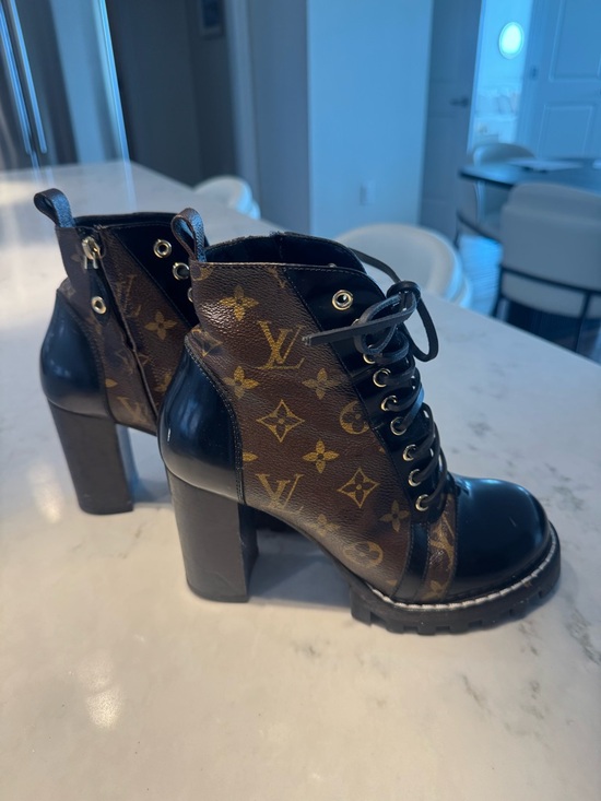 Louis Vuitton Shoes - Louis Vuitton Monogram Lace-Up Chunky Heel Ankle Boots - Brown/Black